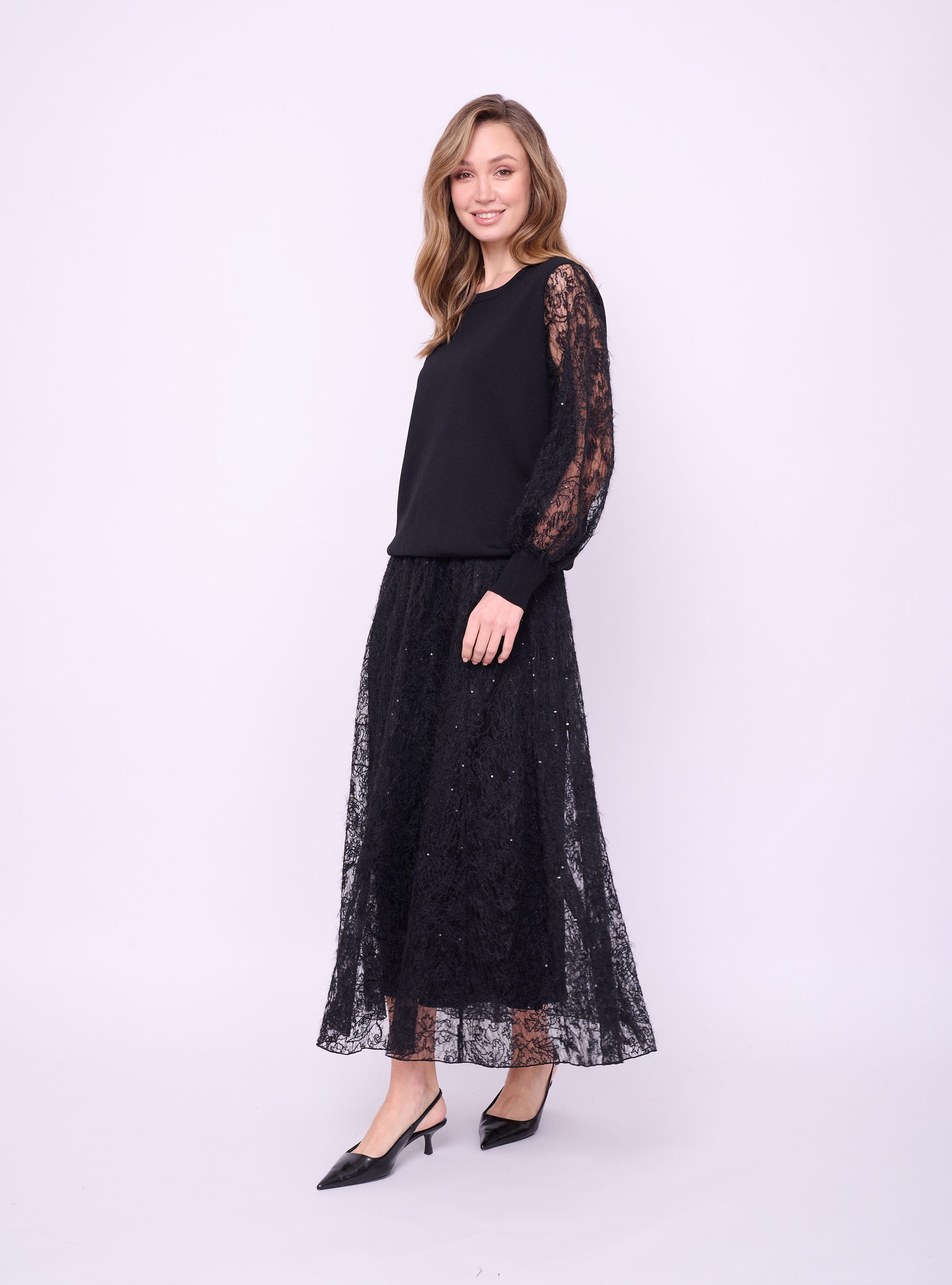 ЮБКА FRANCO VELLO миди с пайетками и кружевным краем